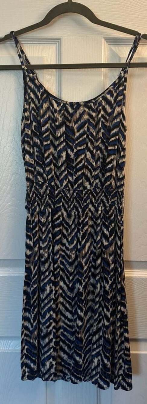 Poetry Blue Chevron Smocked Waist Spaghetti Strap Dress Size M
